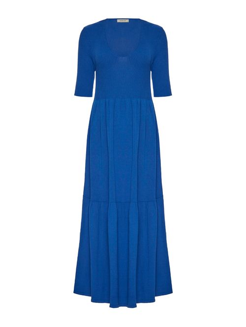 Vestido em Malha com Painéis Azul bic
