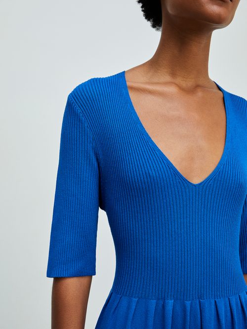 Vestido em Malha com Painéis Azul bic