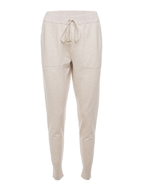 Calça de Tricô Barra Elástica Bege