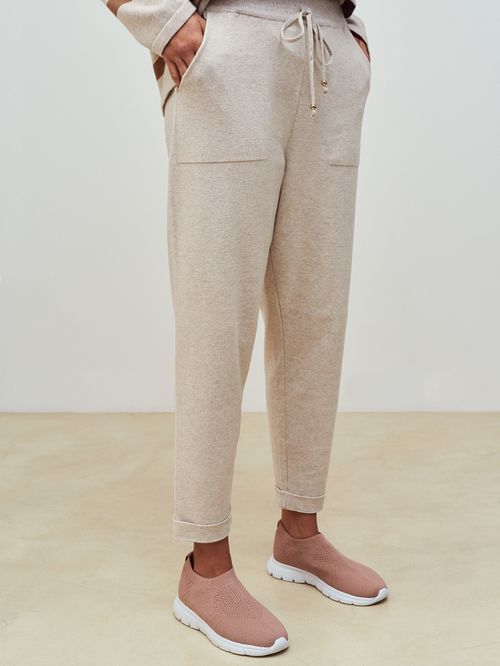 Calça em Tricô com Barra Italiana Bege