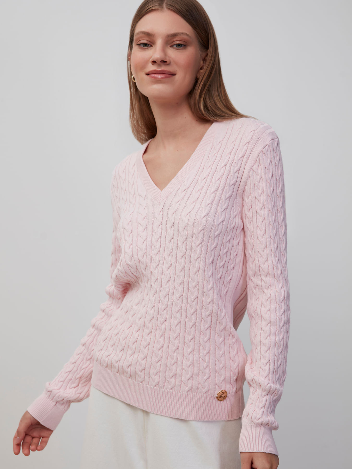 Blusa Tranças Gola V 45968 Algodão doce