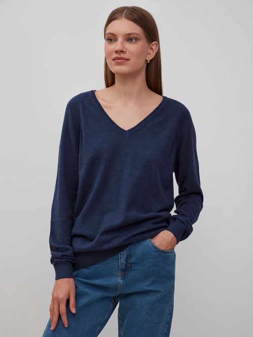 Basic Navy Blue V-Neck Sweater