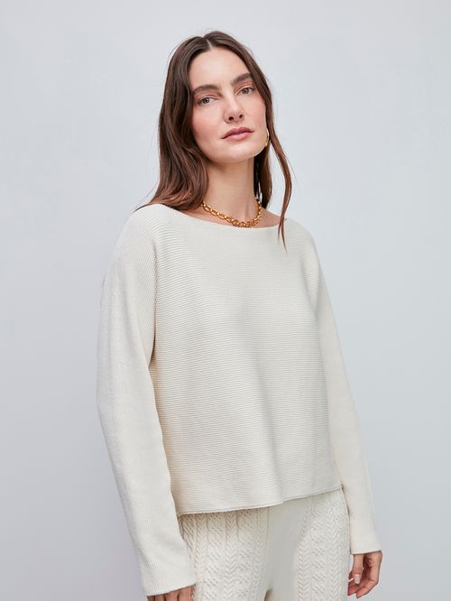 Ribbed Blouse with Canoe Neckline 46991 Raw