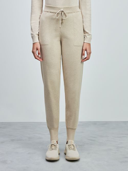Calça de Tricô Barra Elástica Bege