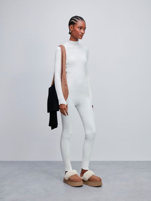 Long Slleves Rib-Knitted Jumpsuit 46823 Off white