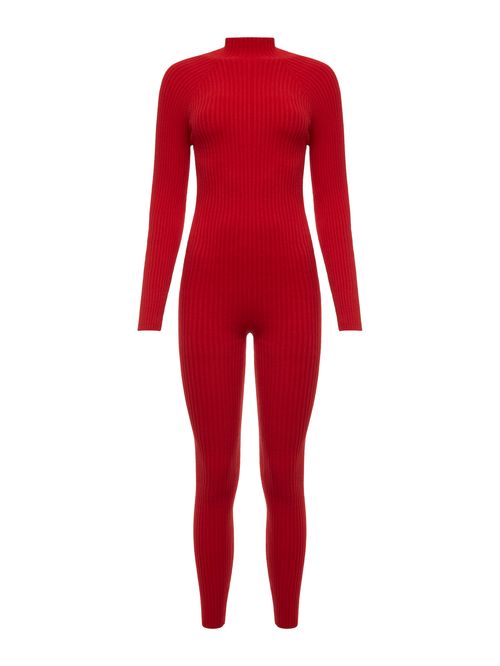 Long Sleeve Ribbed Jumpsuit 46823 Red