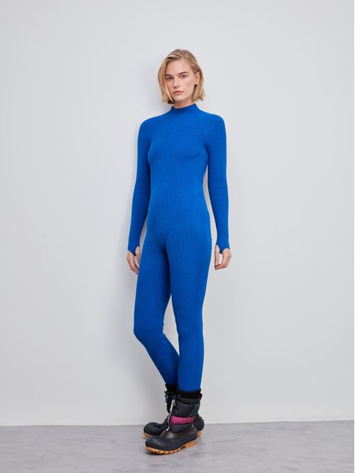 Long Sleeve Ribbed Jumpsuit 46823 Blue