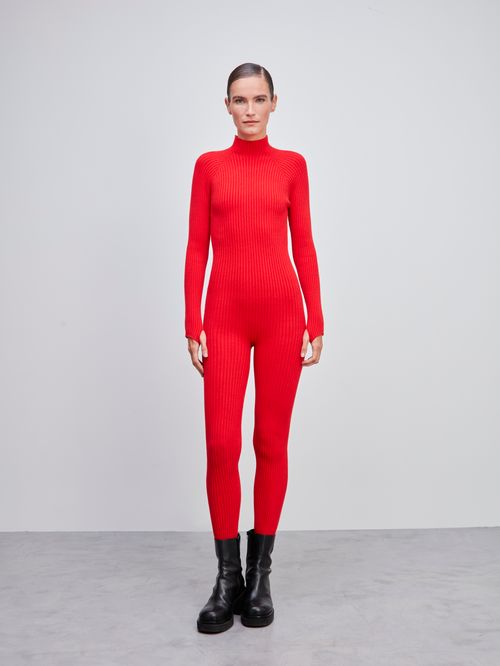 Long Sleeve Ribbed Jumpsuit 46823 Red