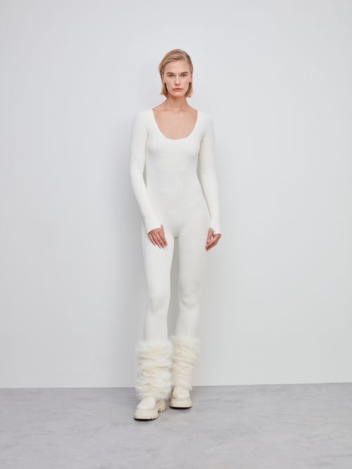 Macacão Canelado Decote em U Off white