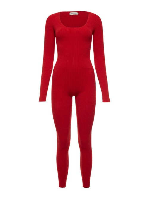 U-Neck Ribbed Jumpsuit 12370 Red