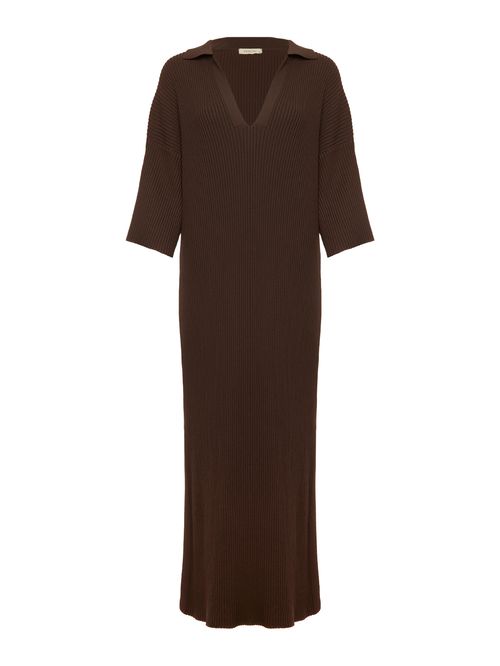 Polo Neck Straight Dress 46542 Brown
