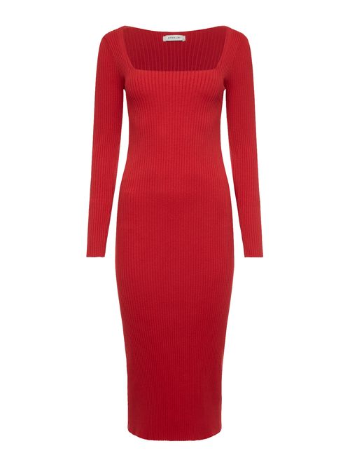Vestido Midi com Decote Quadrado Vermelho