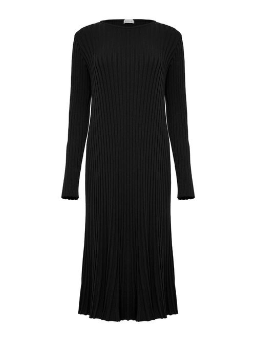 Pleated Effect Midi Dress 12463 Black