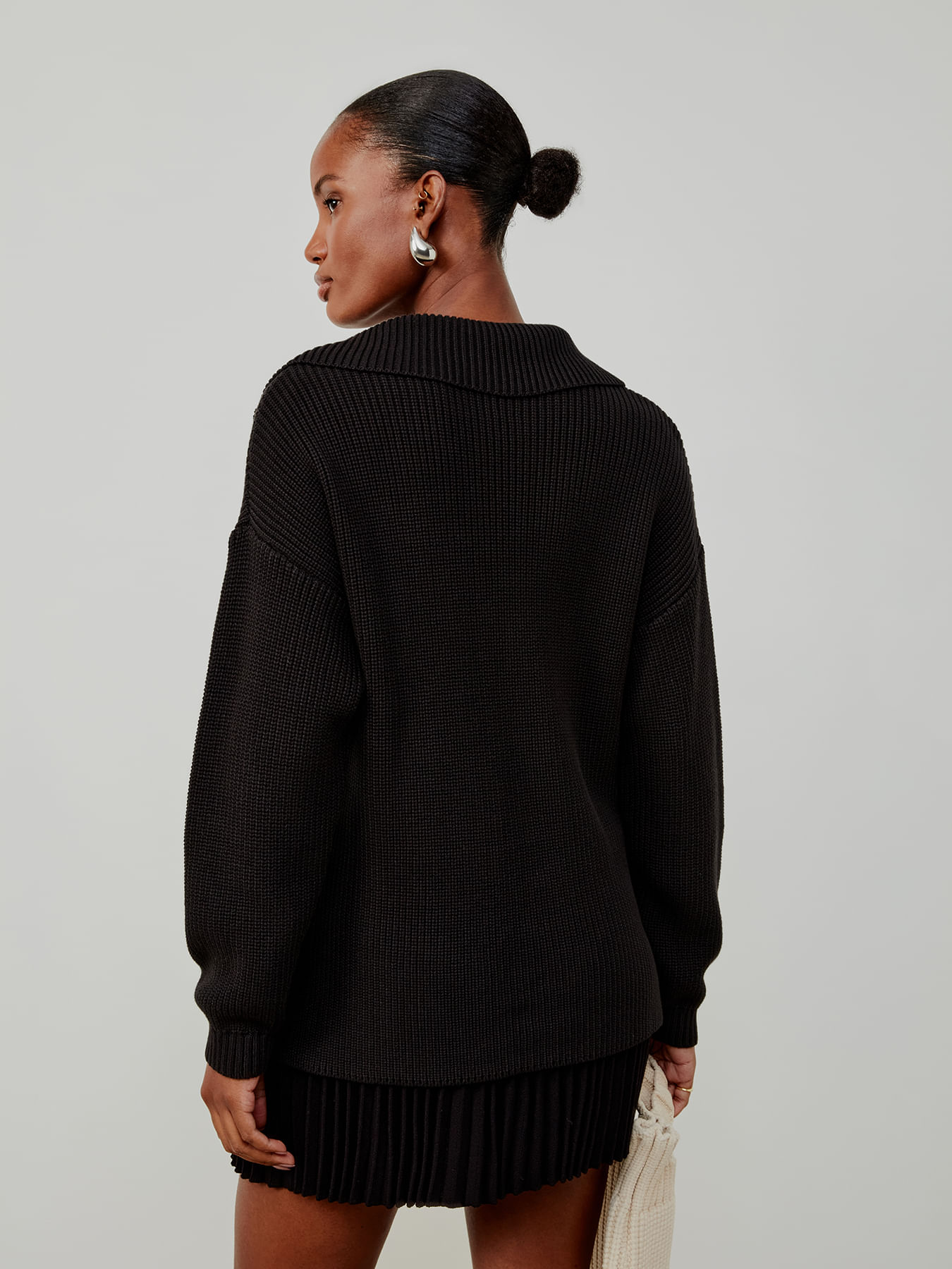 Blusa Gola Polo Lisa Preto - Anselmi