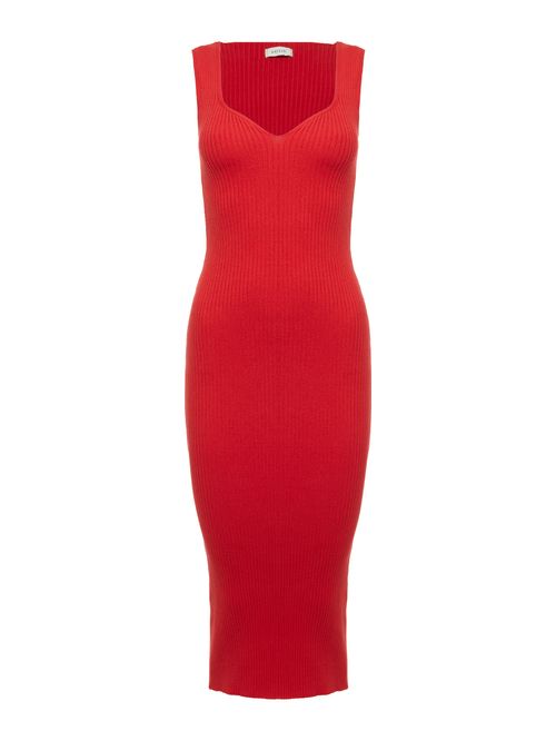 Red Princess Neckline Ribbed Dress