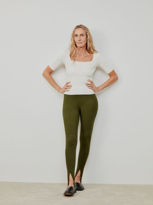 Básica Canelada Decote Quadrado Off white
