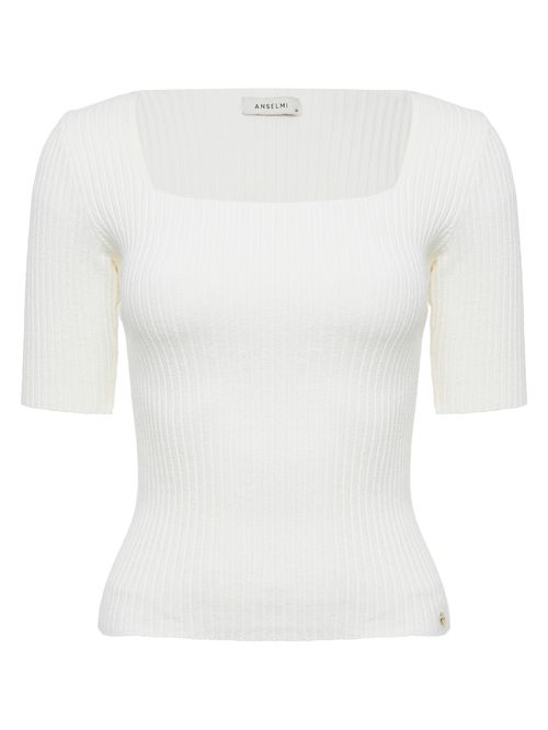 Básica Canelada Decote Quadrado Off white