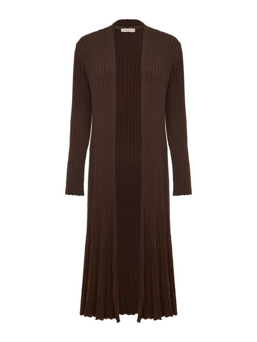 Long Pleated Effect Coat 12961 Brown