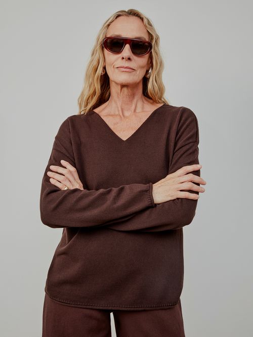 100% Cotton Brown Loose Sweater
