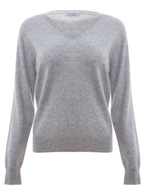 Básica 100% Cashmere Gola V Cinza