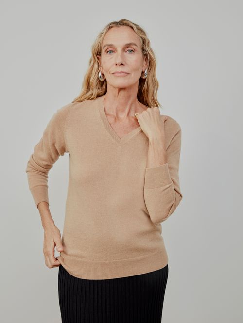 Basic 100% Cashmere Gola V Beige