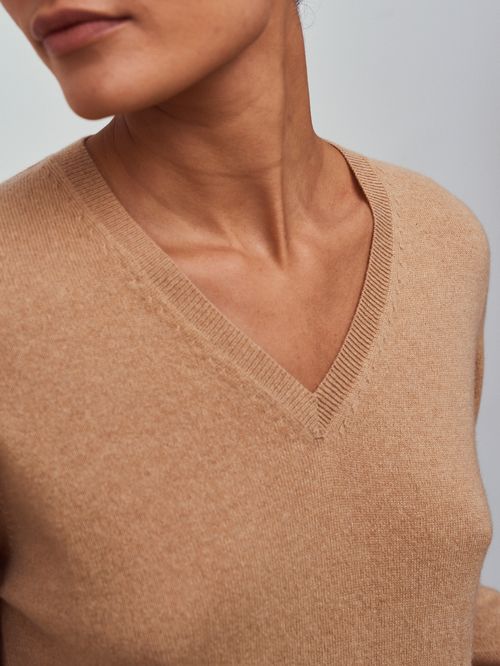 Basic 100% Cashmere V-Neck Camel