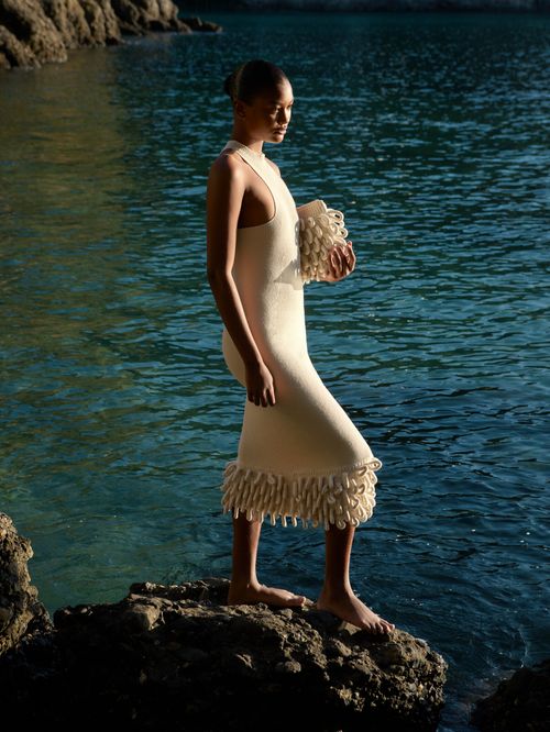 Vestido Midi com Franjas Cru