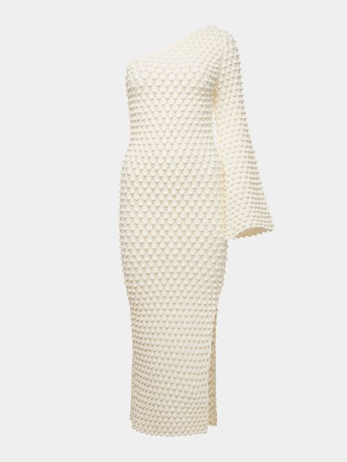 Vestido Assimétrico Colméia Off white