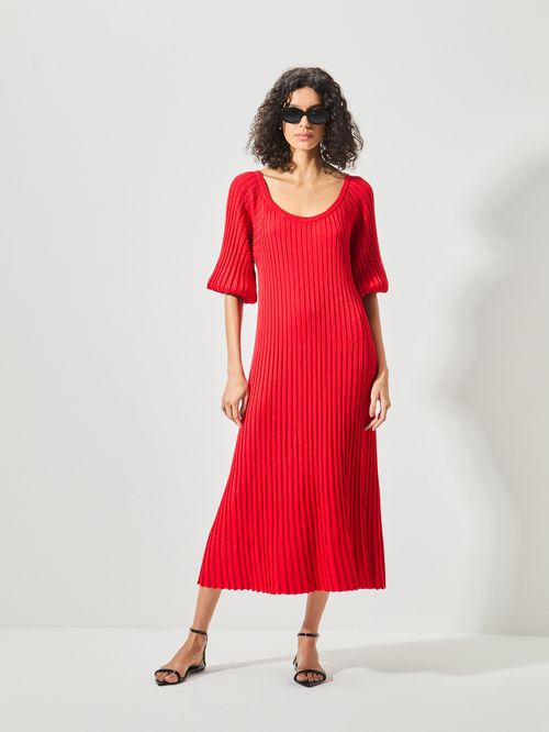 Vestido Midi Plissado Vermelho