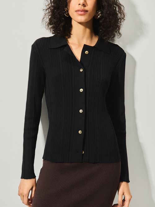 Camisa com Botões Canelada Preto