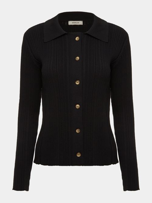Camisa com Botões Canelada Preto