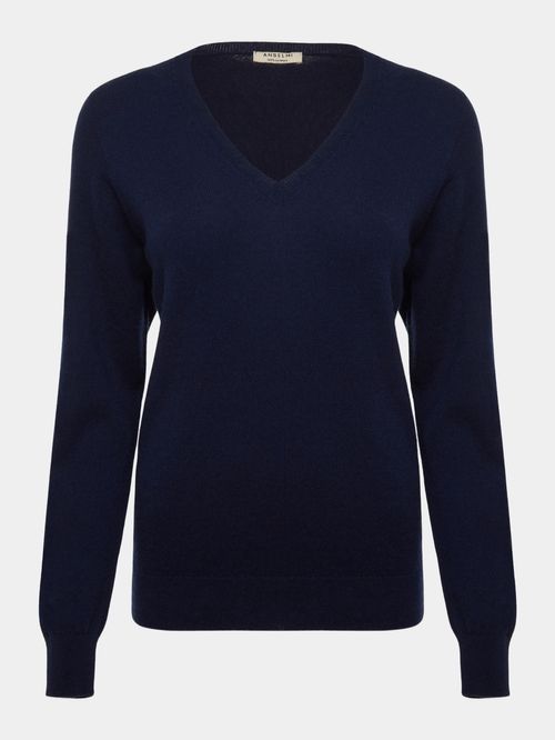 Basic 100% Cashmere V-Neck Navy Blue