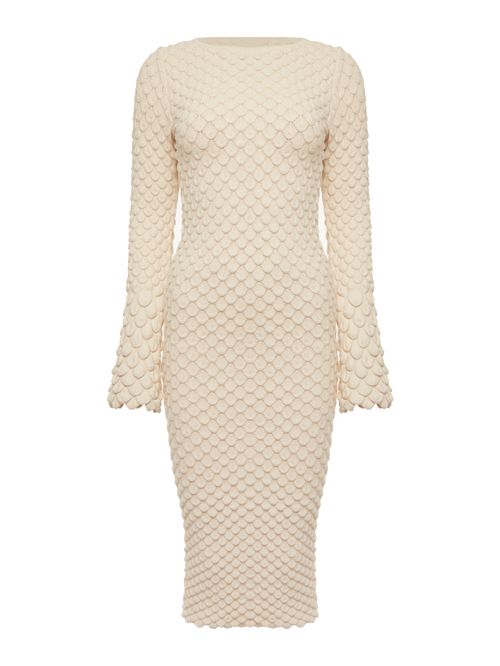 Vestido Midi Mini Escamas Aberto Cru