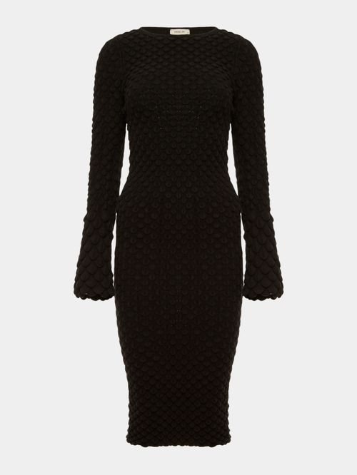 Vestido Midi Mini Escamas Aberto Preto