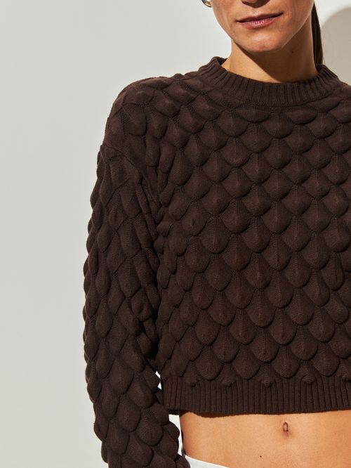 Blusa Manga Longa Escamas Chocolate