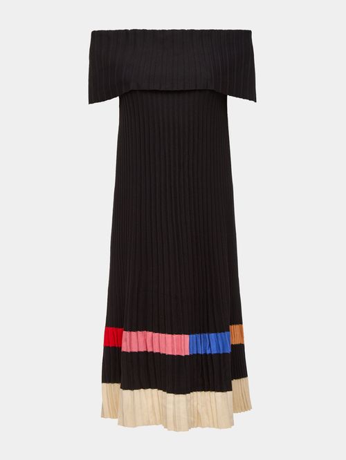 Vestido Plissado Blocos Anselmi + Ucha Meirelles Preto