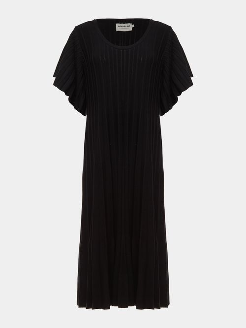 Vestido Plissado Bicolor Preto
