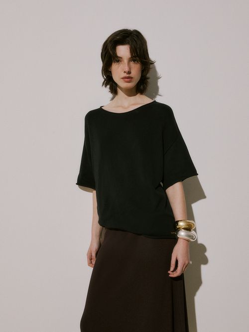 Basic Black Boat Neck Blouse