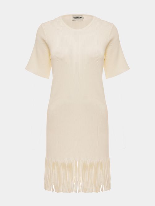 Vestido Canelado Franjas Anselmi + Ucha Meirelles Off White