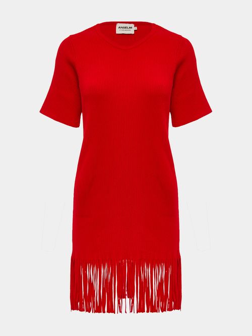 Anselmi Fringed Ribbed Dress + Meirelles Red Ucha