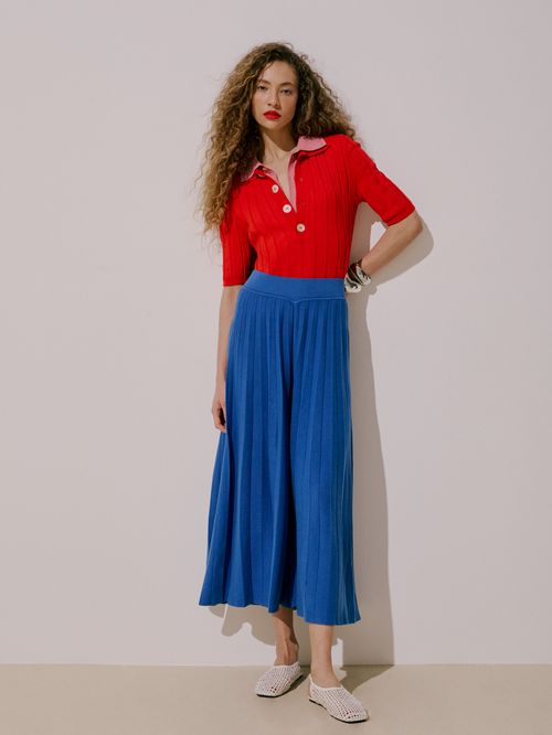 Calça Ampla Plissada Safira