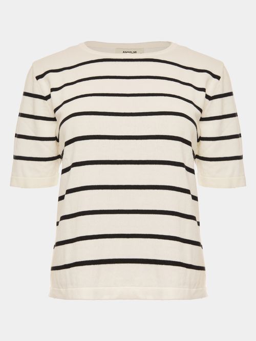 Blusa Listrada Manga Curta Off white