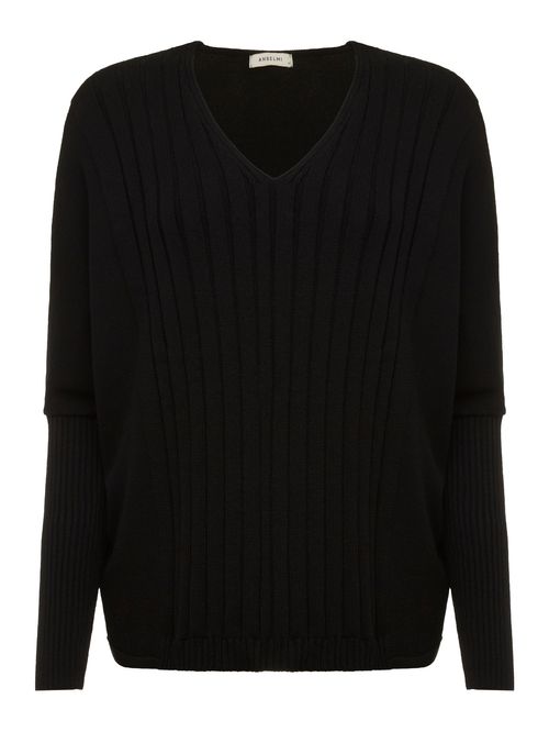 Black Ribbed Detail Loose Blouse
