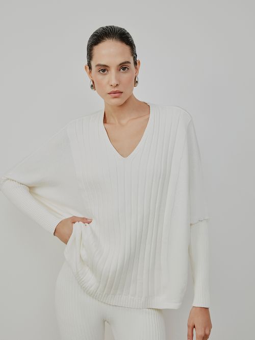 Off-white Ribbed Detail Loose Blouse