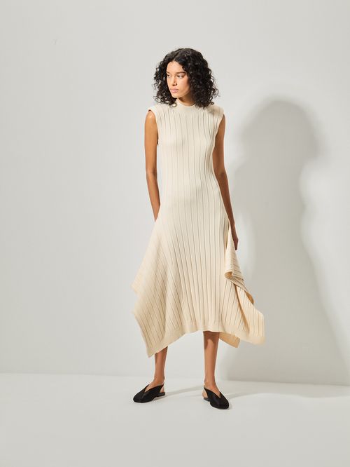 Vestido Regata Efeito Plissado Cru