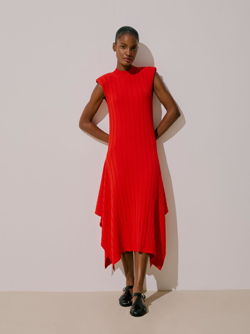 Red Pleated Effect Tank Dress