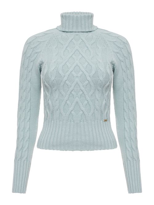Blusa Mix de Tramas com Gola Alta  Verde agua