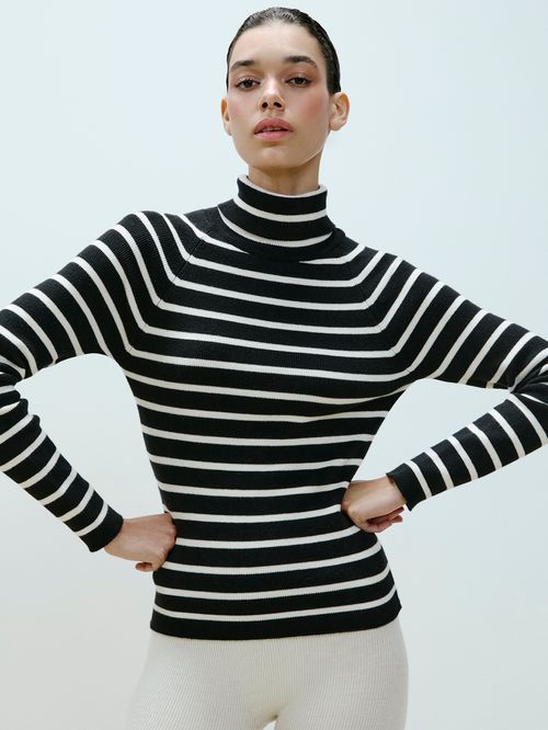 Black Striped Turtleneck Sweater