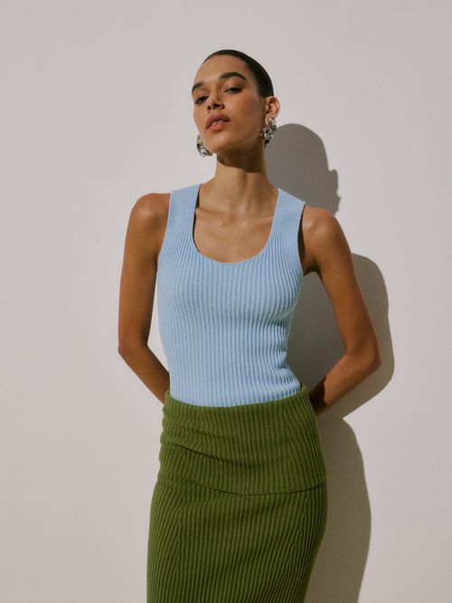 Ice Blue U-Neck Ribbed Tank Top