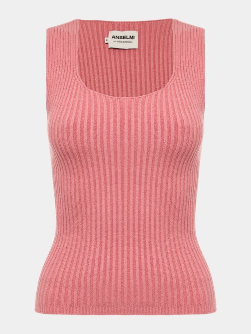 Cherry Ribbed U-Neck Tank Top